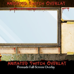 Animiertes Twitch Overlay Haunted Room Horror Stream Paket - Vorgefertigtes Overlay, Szenen, Warnungen, Panels