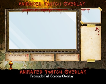 Animated Twitch Overlay Haunted Room Horror Stream Package -  Premade Overlay, Scenes, Alerts, Panels