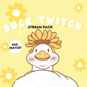 Animated Twitch Overlay Yellow Cute Duck Stream Pack   | Twitch Scenes, Premade Overlays, Panels Package