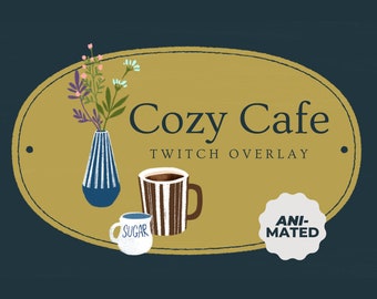Animiertes Cozy Cafe Twitch Stream Paket – Overlays, Szenen, Warnungen, Panels