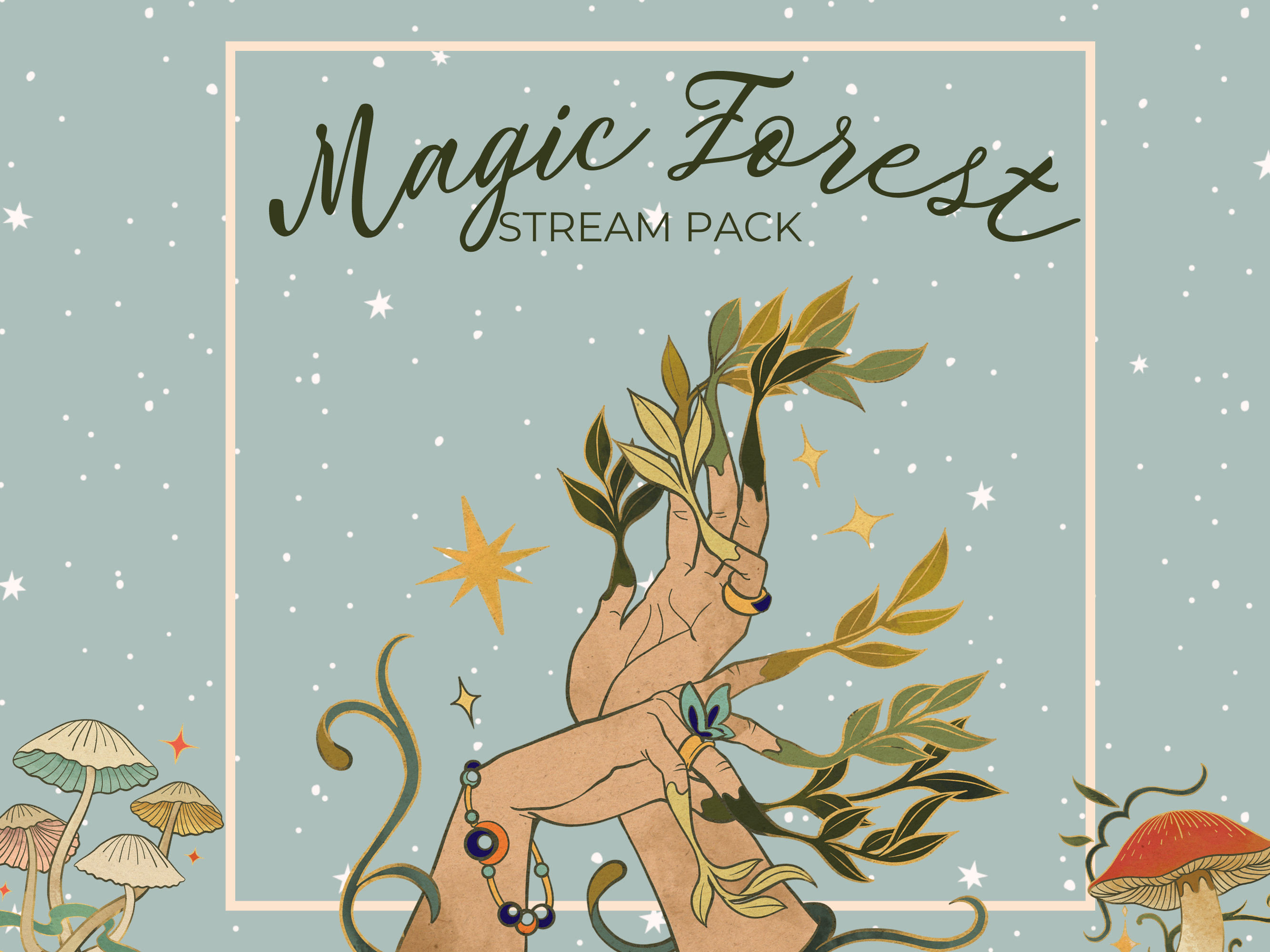 Animated Twitch Overlay Magic Forest Cute Witch Stream Pack | Scenes, Premade Overlays, Panels, Alerts