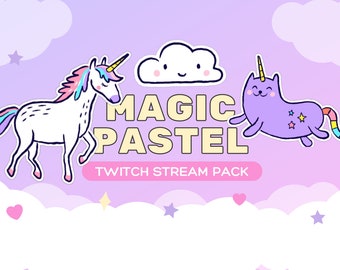 Animated Pastel Unicorn Twitch Stream Pack: Overlays, Alerts, Panels