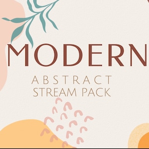 Puede incluir: Diseño gráfico moderno de paquete de transmisión abstracto con un esquema de color melocotón, naranja y verde azulado. El texto "MODERN ABSTRACT STREAM PACK" está en marrón.
