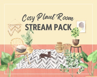 Paquete de escenas superpuestas de Twitch animadas de una acogedora sala de plantas