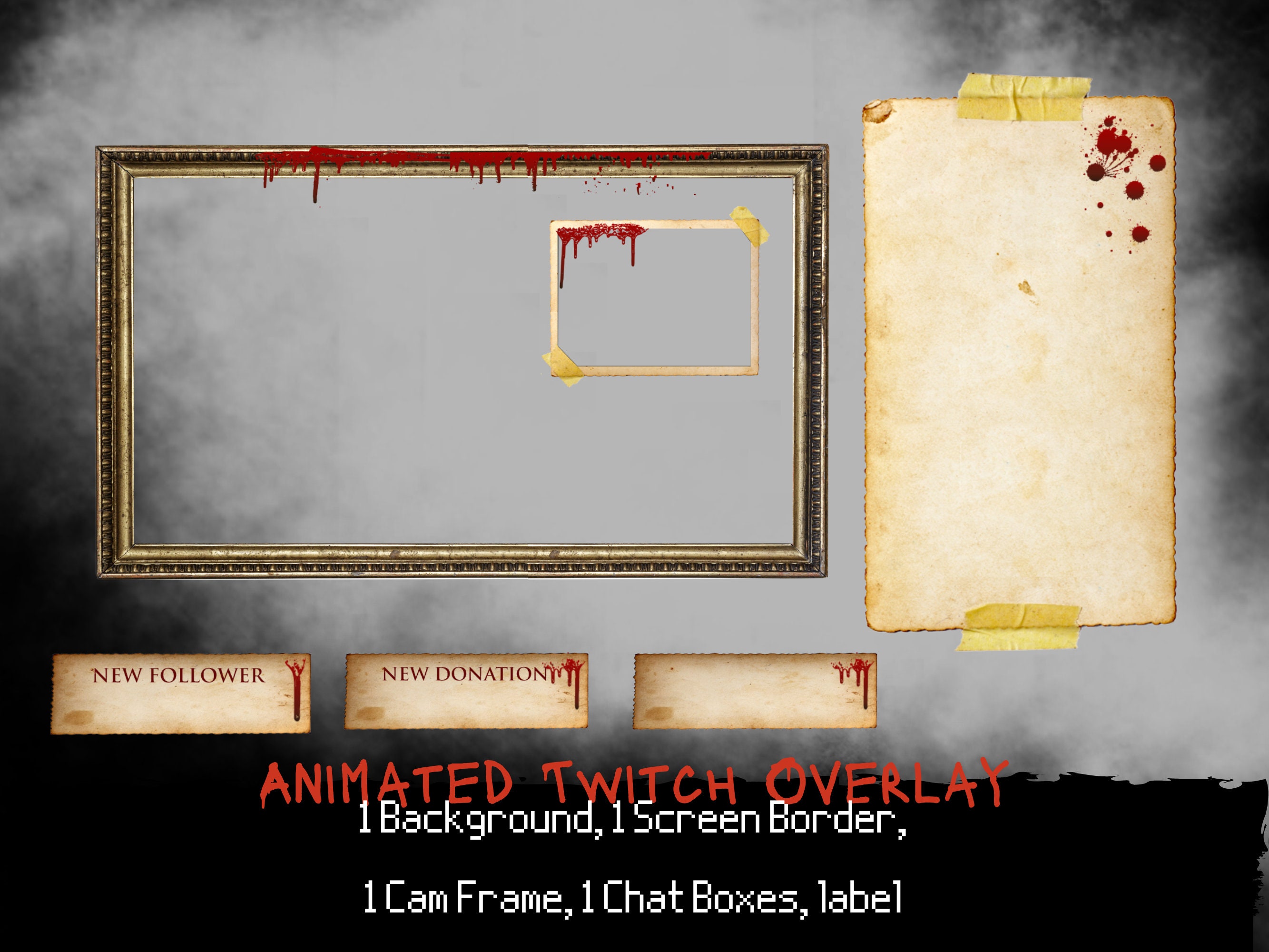 Animated Twitch Overlay VHS Horror Stream Package - Premade Overlay ...