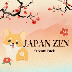 Animated Cute Twitch Overlay Japanese Watercolor Stream Package -  Stream Scene - Starting Soon, BRB, Ending, Offline