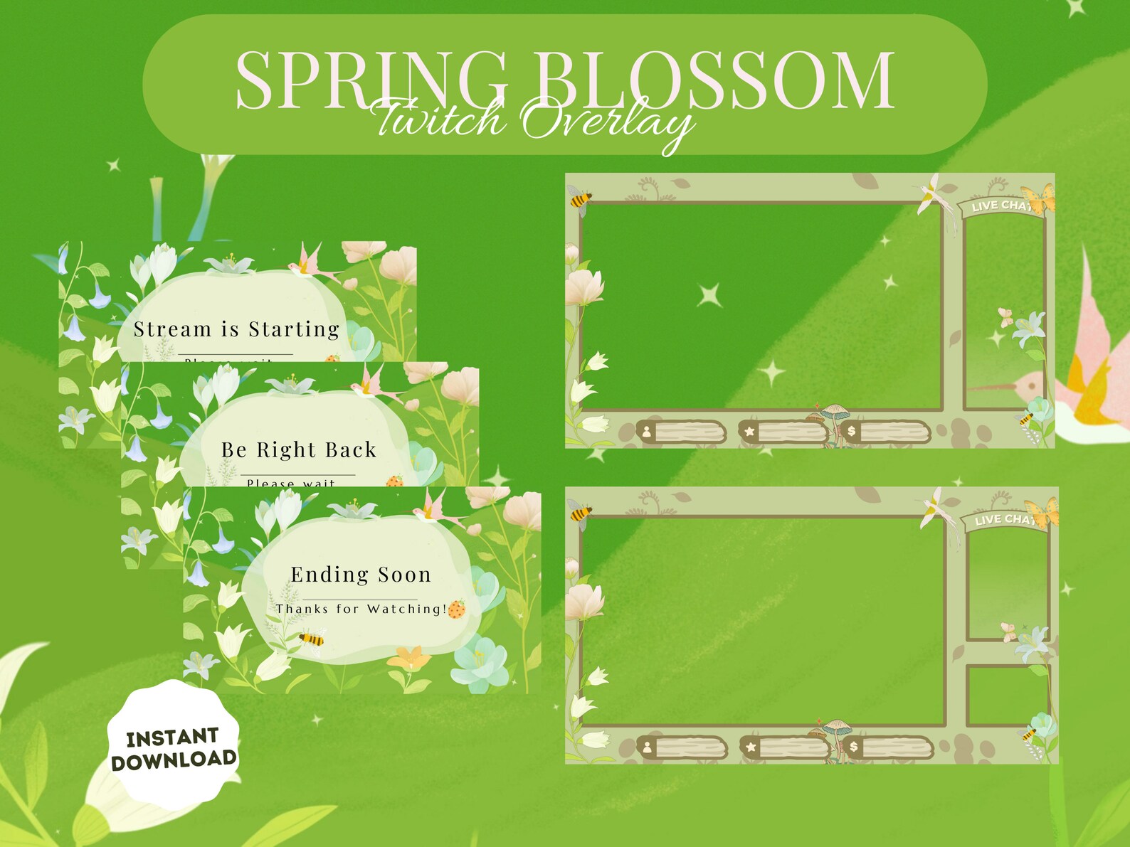 Spring Blossom Animated Twitch Overlay – Floral Green Stream Package - Etsy