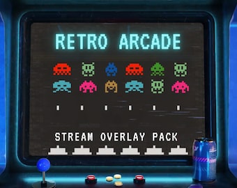 Animiertes Retro Arcade Twitch Overlay Paket