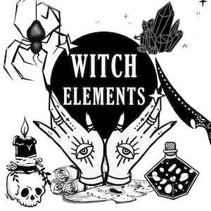 Animated Twitch Overlay Witch Gamer elements  - Goth, Cute, Witch Design 16 designs