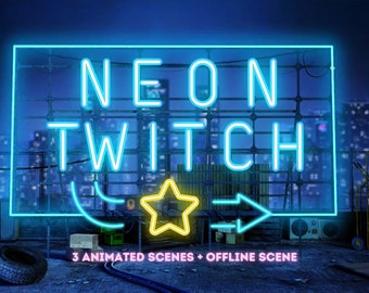 Animated Retro Neon Twitch Cyberpunk Loading Scenes - Starting Soon, BRB, Ending, Offline