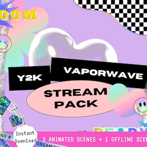 Animiertes Twitch Overlay Y2K Steamwave Niedlich E-Girl 90er Jahre 2000 retro Ugly Stream Paket | Animierte Szenen, Premade Overlays