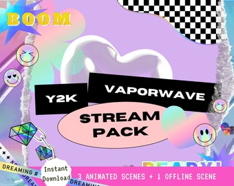 Y2K Vaporwave Animated Twitch Stream Package: Retro 90s E-girl Overlays