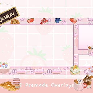 Animated Pink Twitch Stream Package: Cozy Dessert Cafe Overlays & Panels