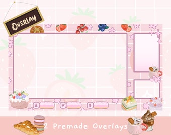 Animated Pink Twitch Stream Package: Cozy Dessert Cafe Overlays & Panels