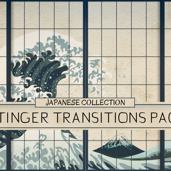 Ensemble animé Twitch Stinger Transition japonais Sakura et shoji vague Hokusai (transitions de flux)