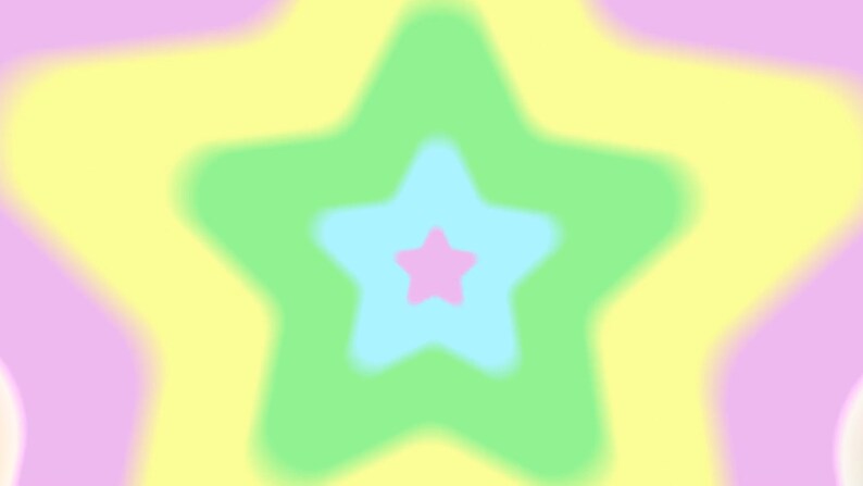 Puede incluir: Un dise&ntilde;o de estrella de explosi&oacute;n de arco&iacute;ris pastel con una estrella rosa en el centro, rodeada de una estrella azul, una estrella verde y una estrella amarilla.