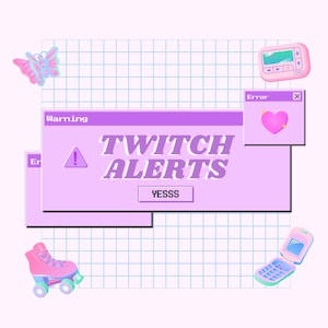 Animated  Y2K Retro Window Purple Pastel Twitch Alerts Bundle  - New Donation, Cheer, Follower, Subscriber, Raid, Host