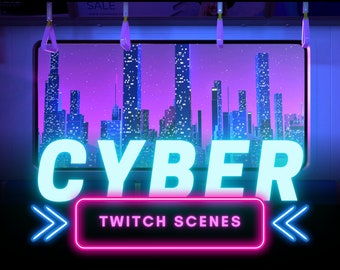 Animated Twitch Overlay Neon Night City Skylight Stream Pack | loading screens
