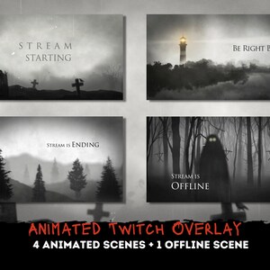 Animated Twitch Overlay Goth Horror Stream Package Premade Overlay 