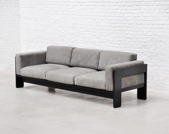 Bastiano Sofa by Tobia Scarpa for Gavina in Gray Suede and Black Wood, 1960s