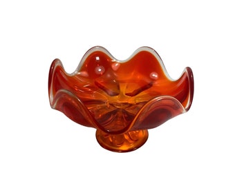 Viking Art Glass Persimmon Pedestal Compote Bowl