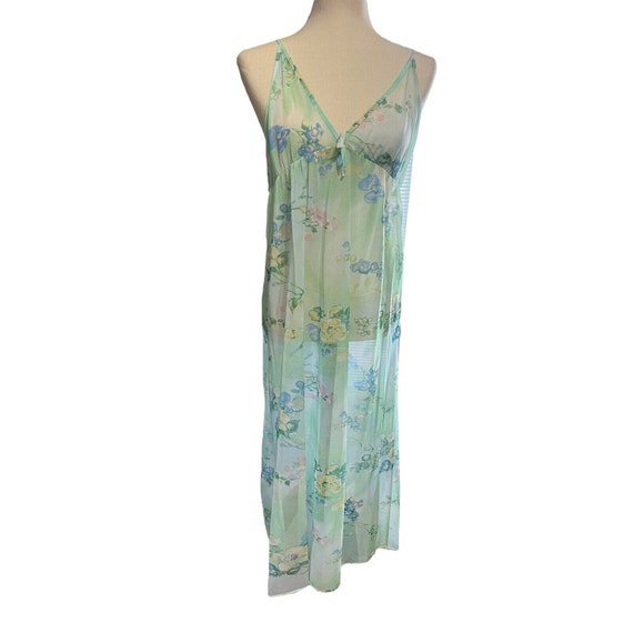 Nightgown & Peignoir Robe Set 2pc Green Watercolo… - image 4