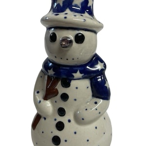 Boleslawiec Wiza snögubbe ljusstake 15 cm julstjärnor i polsk keramik