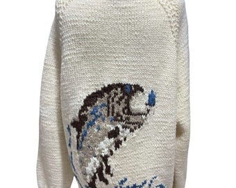Vintage Mary Maxim Cowichan Sweater Trout Salmon Fishing Cabin Chunky Knit XL/2X