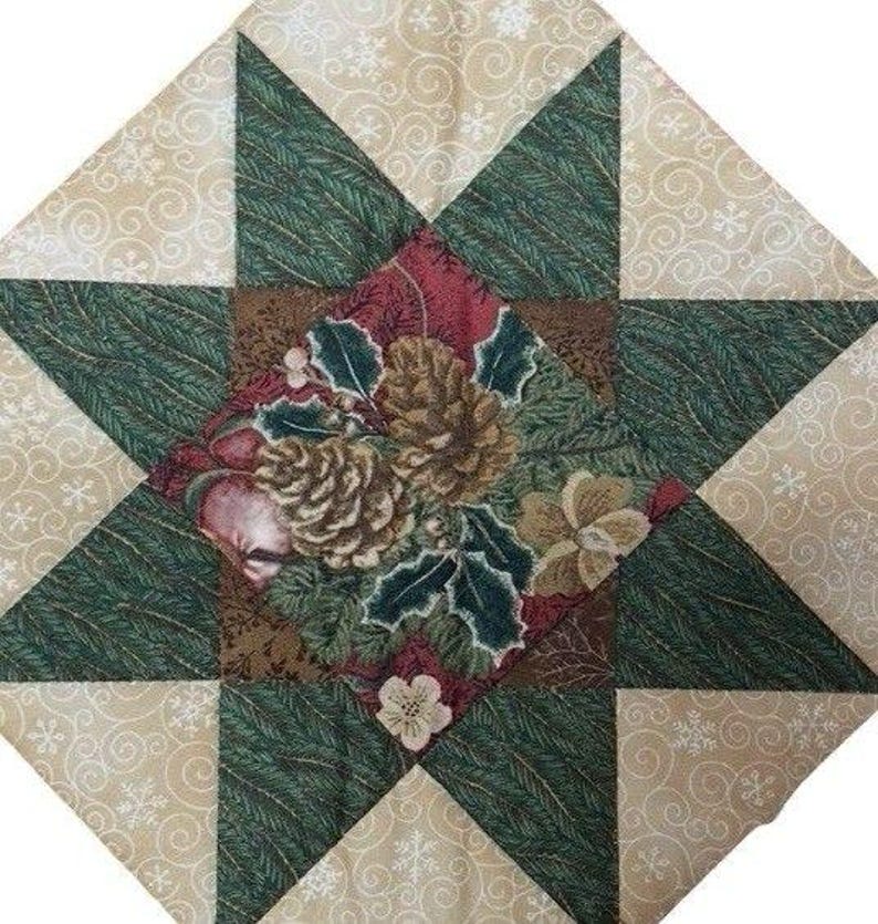 Gesteppter Tischläufer, Patchwork, wendbar, LeMoyne 8-zackiger Stern & Tannenzapfen-Stechpalme Bild 6