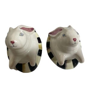 Vintage MACKENZIE-CHILDS Courtly Check White Rabbit Majolica Bunny Knob Pull Set image 8
