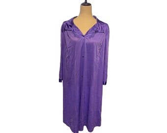 Vanity Fair XL Robe PURPLE Dressing Gown Silky Lingerie Button Up Flower