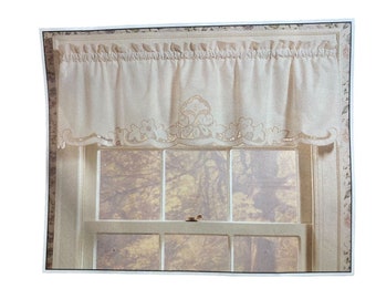 Valance Cutwork Floral Embellish 60”x14” Ecru Ruffled Curtain