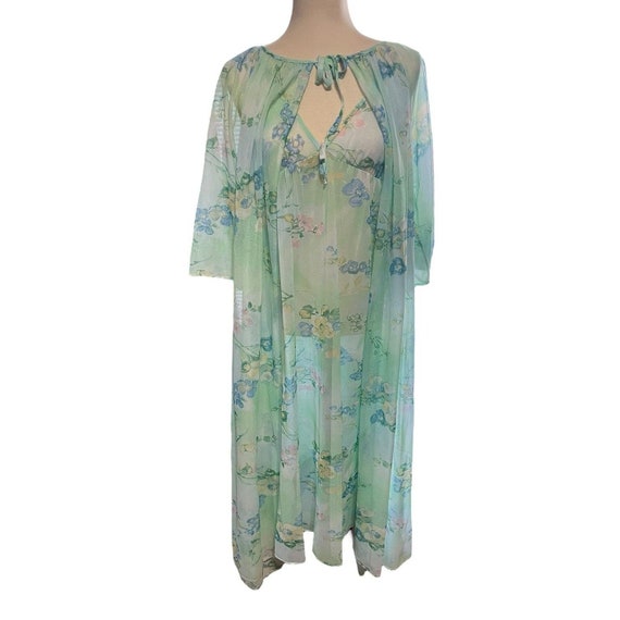 Nightgown & Peignoir Robe Set 2pc Green Watercolo… - image 1