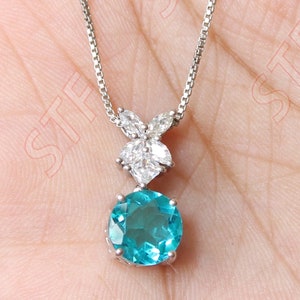 Vintage Art Deco Paraiba Tourmaline Necklace, With 18 inch Box Chain, Round Tourmaline Necklace For Women,  Gift For Anniversary For Women