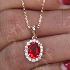 Oval Shape Ruby Necklace, 14K Rose Gold Pendant With 18inch Box Chain Promise Gold Necklace, Next Day Shipment Necklace, Gift For New year