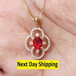 7.00X5.00mm Oval Shape Ruby Gemstone 14K Yellow Gold Plated 925 Silver Pendant with 18inch Box Chain Ready To Ship Oval Ruby Necklace