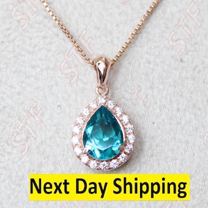 9.00X7.00 mm Pear Shape Paraiba Tourmaline Gemstone 14K Rose Gold Plated 925 Silver Pendant with 18inch Box Chain Ready To Ship Necklace