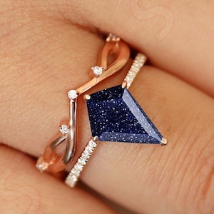 Drachenform 3.10ct AAA Blauer Sandstein Edelstein 14K Rose Gold 925 Silber Verlobung Hochzeit Brautring Drachen 12 x 8 mm 14K 18k Gold Ring