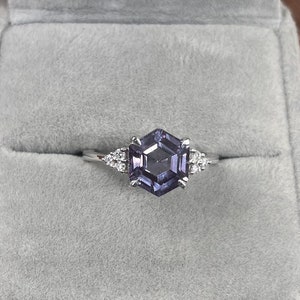 Stunning Hexagon Ring, Alexandrite Engagement Ring For Women, june Birthstone Ring, Hexagon Proposal ring For Her, Solitaire Bridal Ring