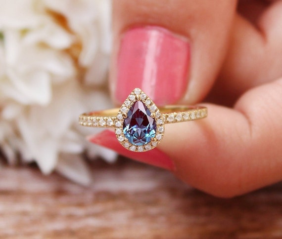 Pear 8X6 Mm Alexandrite Gemstone 14K Yellow Gold Plated 925