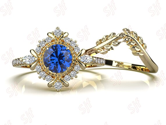 1.05 カラット 5.00 mm ブルー サファイア ハロー 925 シルバー