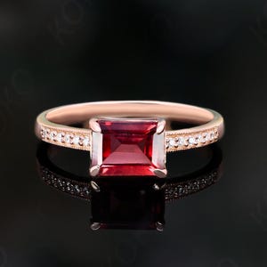 Octagon Natural Red Garnet 14K Rose Gold Plated 925 Silver Engagement Ring Wedding Bridal Ring Bride&#39;s Maid Ring Promise Ring Statement Ring