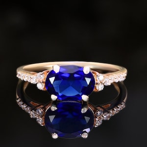 Oval Blauer Saphir 14K Rose Gold Plated 925 Silber Verlobungsring Hochzeit Brautring Geburtstagsgeschenk Jubiläumsgeschenk Versprechen Ring