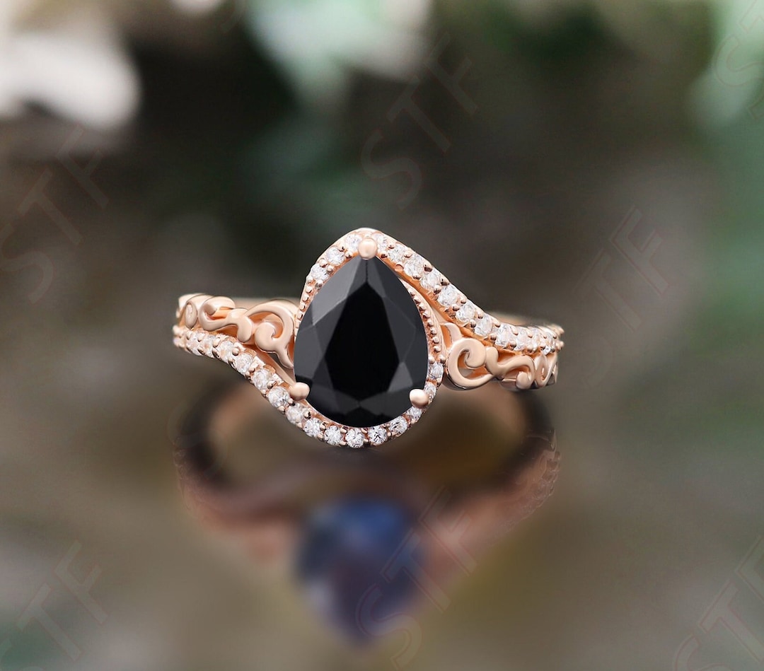 Gifts for Wifepear Black Onyx Ring, Sterling Silver Teardrop