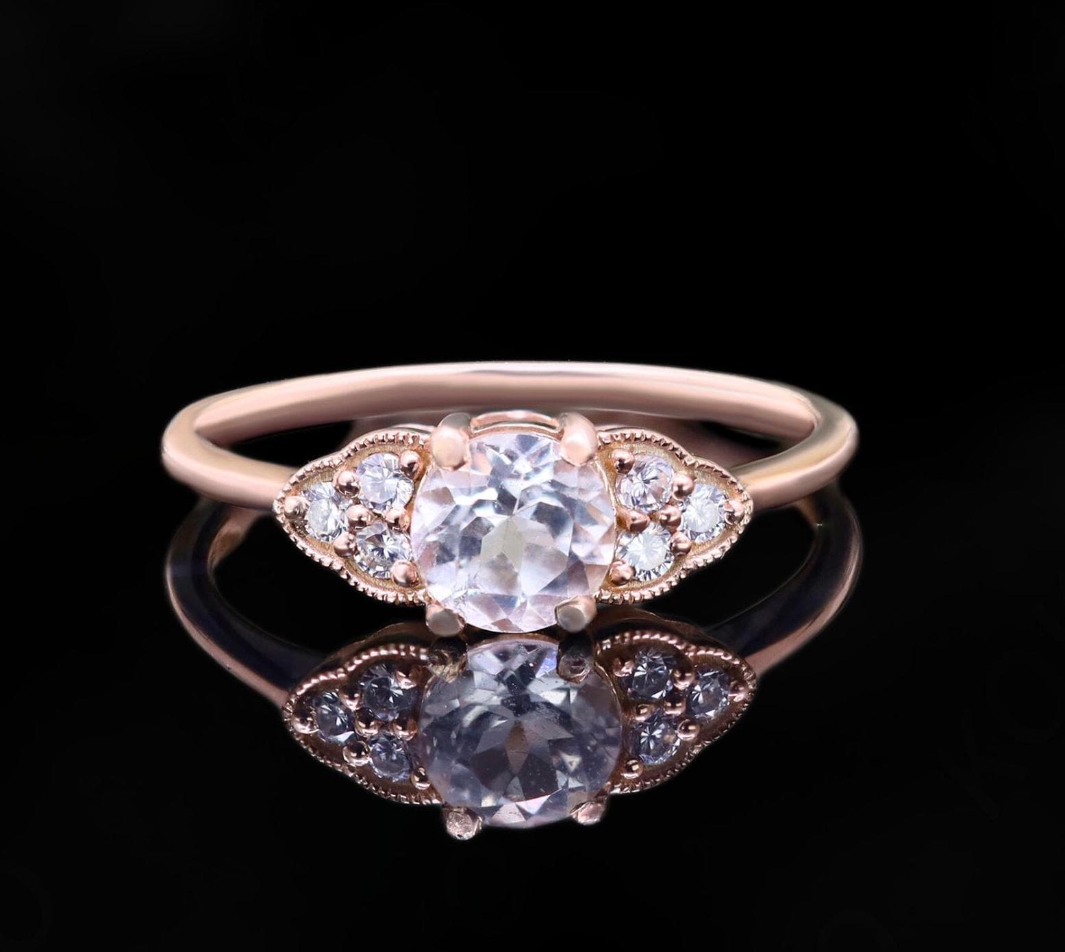 Round Natural White Topaz 14K Rose Gold Plated 925 Silver