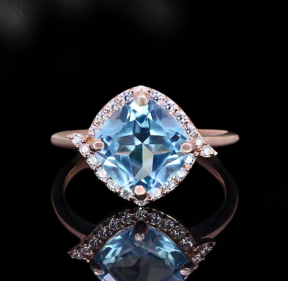 Cushion Sky Blue Topaz 14K Rose Gold Plated 925 Silver Engagement