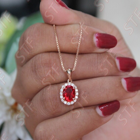 14K Yellow Gold Ladies Solitaire Pendant With 8x6 Mm Oval Ruby (Includes Silver Chain) - View #10
