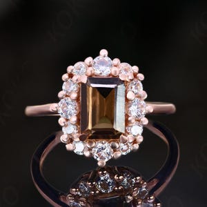 Octagon Natural Smokey Quartz 14K Rose Gold Plated 925 Silver Engagement Ring Wedding Bridal Ring Birthday Gift Promise Ring Statement Ring