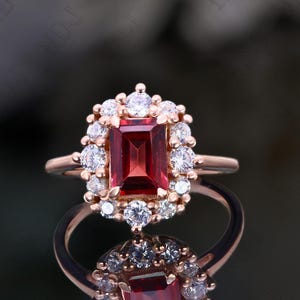 Octagon Natural Red Garnet 14K Rose Gold Plated 925 Silver Engagement Ring Wedding Bridal Ring Ring Halo Ring Promise Ring Statement Ring