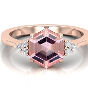Morganite Engagement Ring, Antique Hexagon Shaped Peach Morganite Bridesmaid Solitiare Ring, Hexagon Stone Proposal ring, Gift For Love